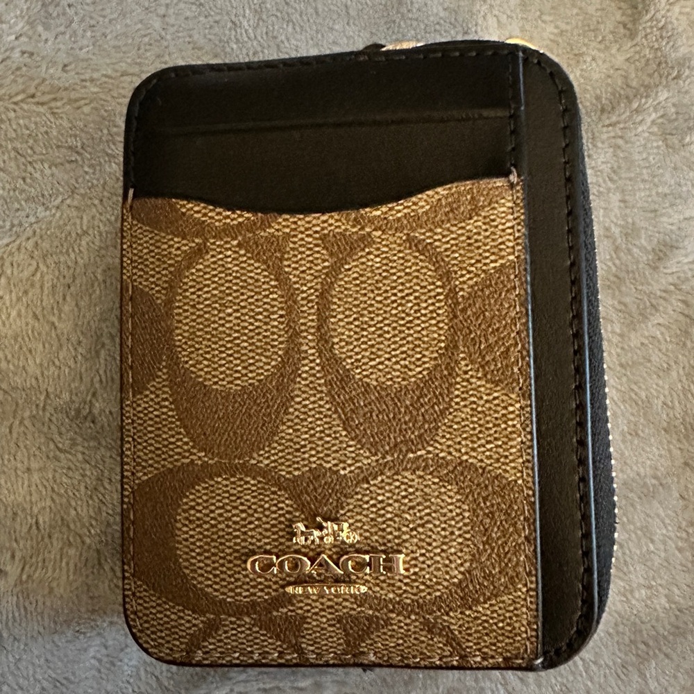 Coach Signature Brown and Zipped Card Holder Wallet - Picture 12 of 12